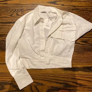 NWT Sandro Cropped White Button Down (Size Small)